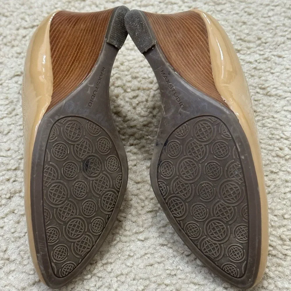Cole Haan Tan Almond Toe 3 3/4” Wedge Heel Pumps Women’s Sz 7M